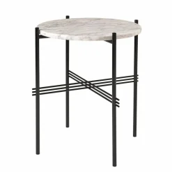 TS bord svarta ben Ø 40 cm vit marmor