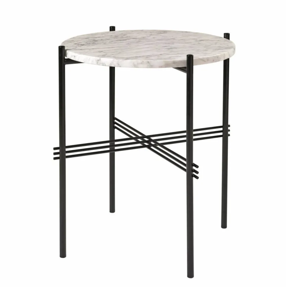 TS bord svarta ben Ø 40 cm vit marmor