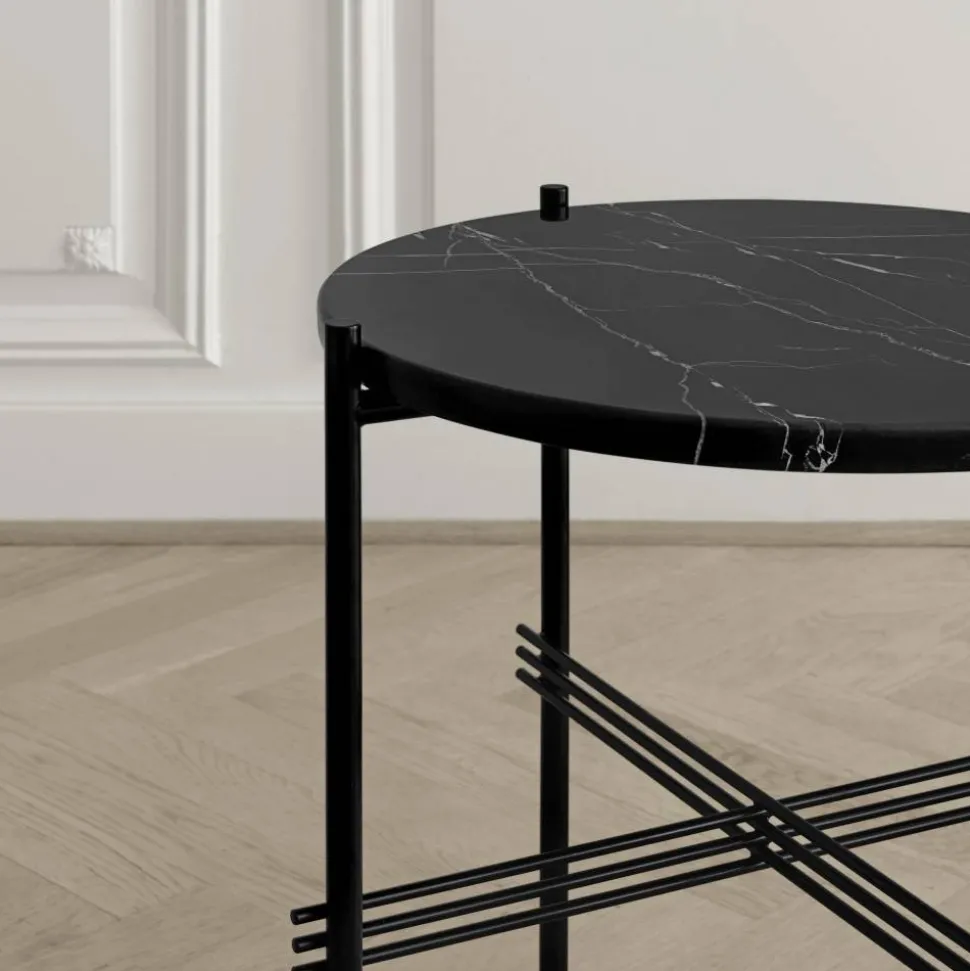 TS bord svarta ben Ø 40 cm svart marmor