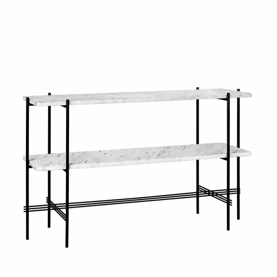 TS Console avlastningsbord 120x30x72 cm white carrara marble-svart stativ-2 marmorhyllor