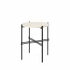 TS Round sidobord natural white travertine ø40 svart stativ