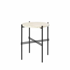 TS Round sidobord natural white travertine ø40 svart stativ