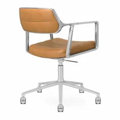 Vipp453+ Swivel kontorsstol med hjul Pol. aluminium-camel leather