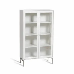 Volt vitrinskåp 130 cm vitlack Detaljer i rostfritt stål