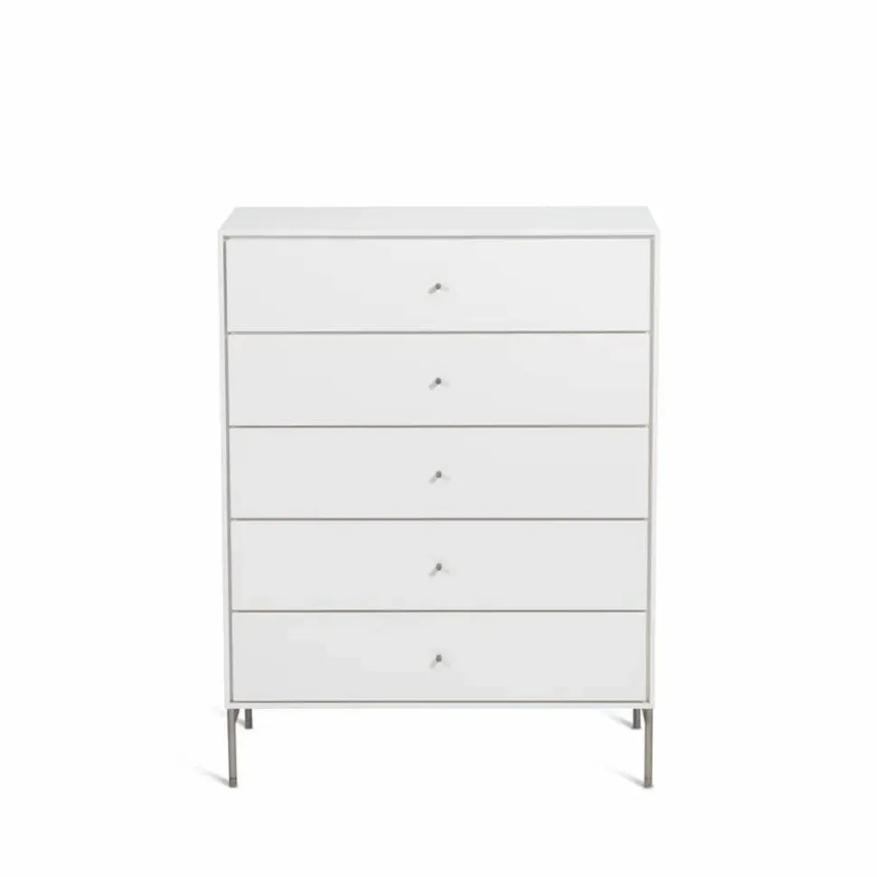 Volt byrå 5 lådor vit Detaljer i rostfritt stål