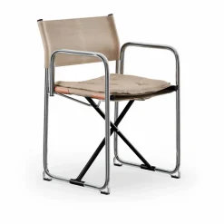 X75-2 karmstol Linneväv natur-kromade ben